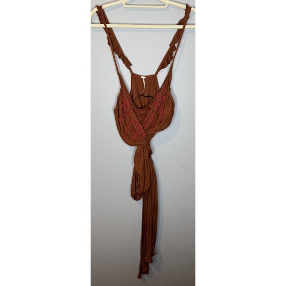 Free People Small Beaded Wrap Bodysuit Sleeveless Ribbed Boho - Picture 1 of 4